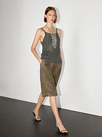 Long suede leather Bermuda shorts