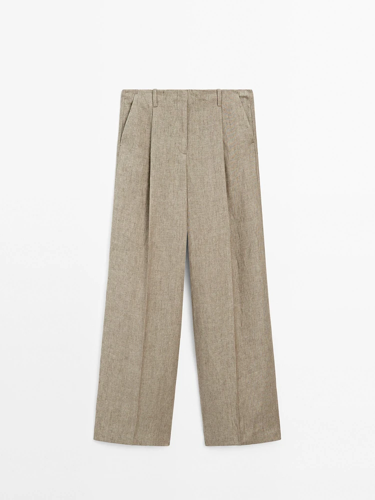 Linen blend darted trousers