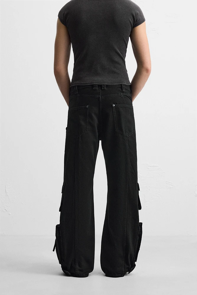 DENIM CARGO PANTS WITH POCKETS