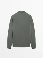 100% merino wool knit sweater with polo collar