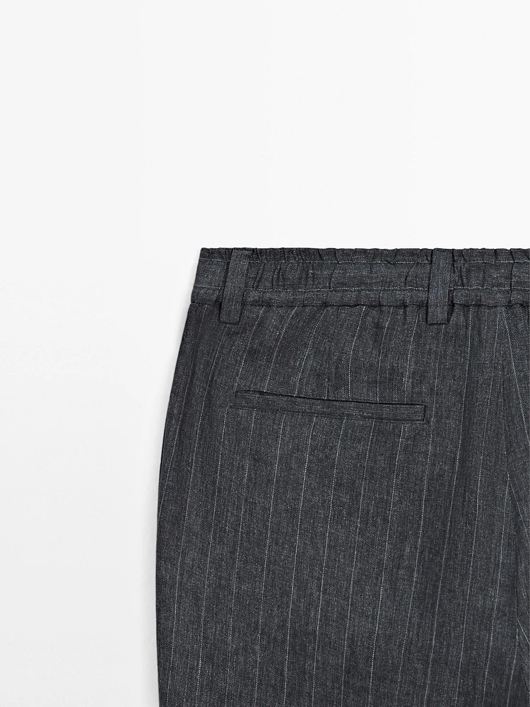 Faded 100% linen striped trousers