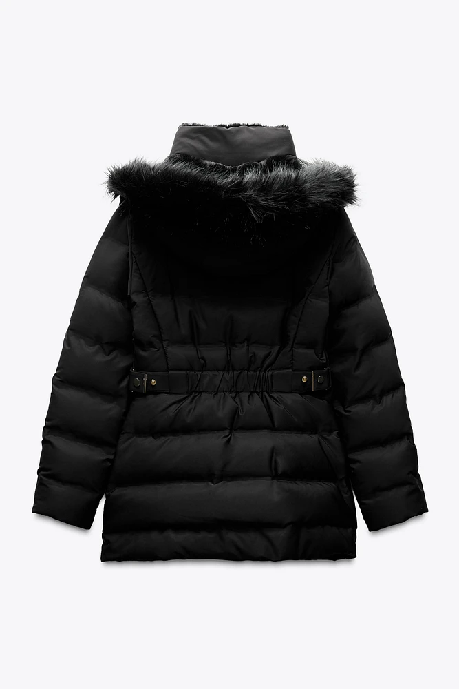 SEMI-LONG HOODED PUFFER COAT