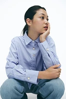STRIPED POPLIN SHIRT WITH CONTRASTING BUTTONS