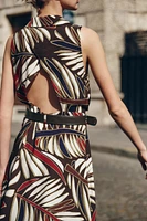 BELTED PRINTED MIDI DRESS