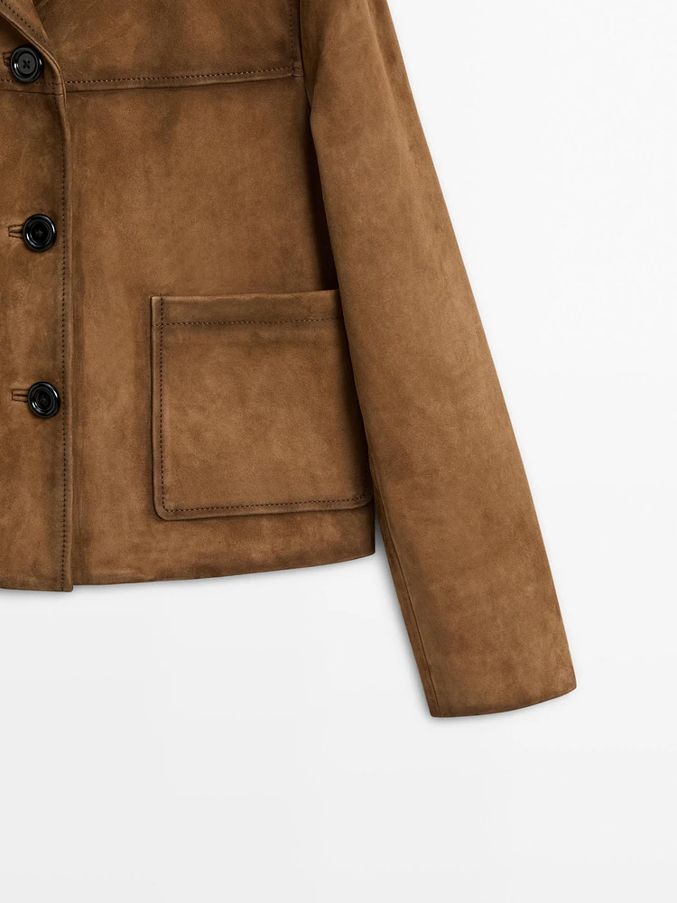 Veste avec poches en cuir effet daim