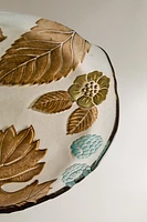 GLASS DESSERT PLATE WITH A FLORAL LEAF DESIGN