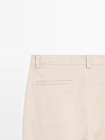 Cotton blend relaxed fit cropped trousers