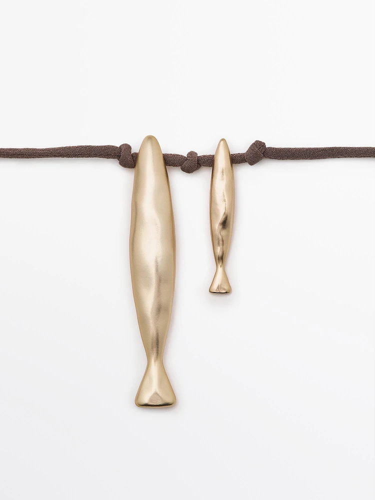 Silk cord necklace with fish