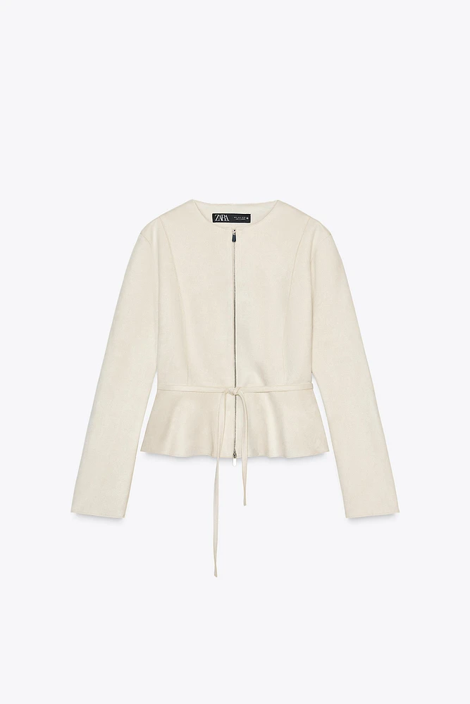 FAUX SUEDE PEPLUM JACKET