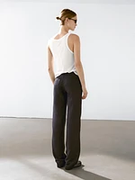 Straight fit linen blend trousers