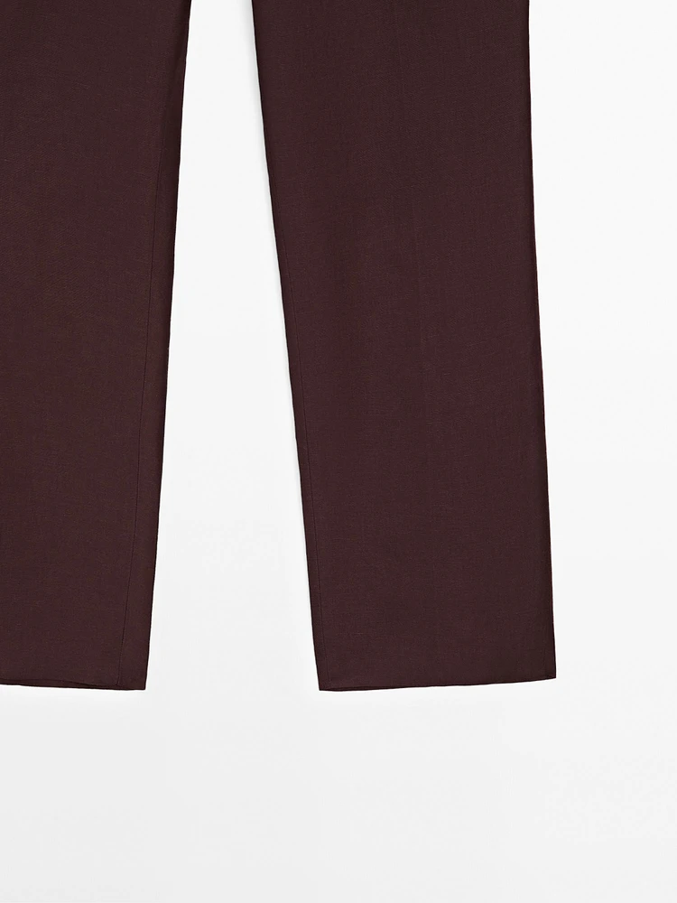 Straight-leg linen blend trousers