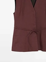Long 100% linen waistcoat with ribbons