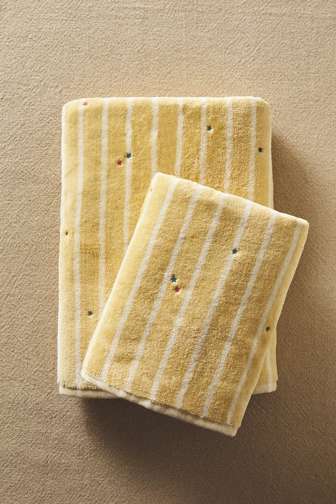 CHILDREN’S STRIPED VELOUR BATH TOWEL WITH STARS