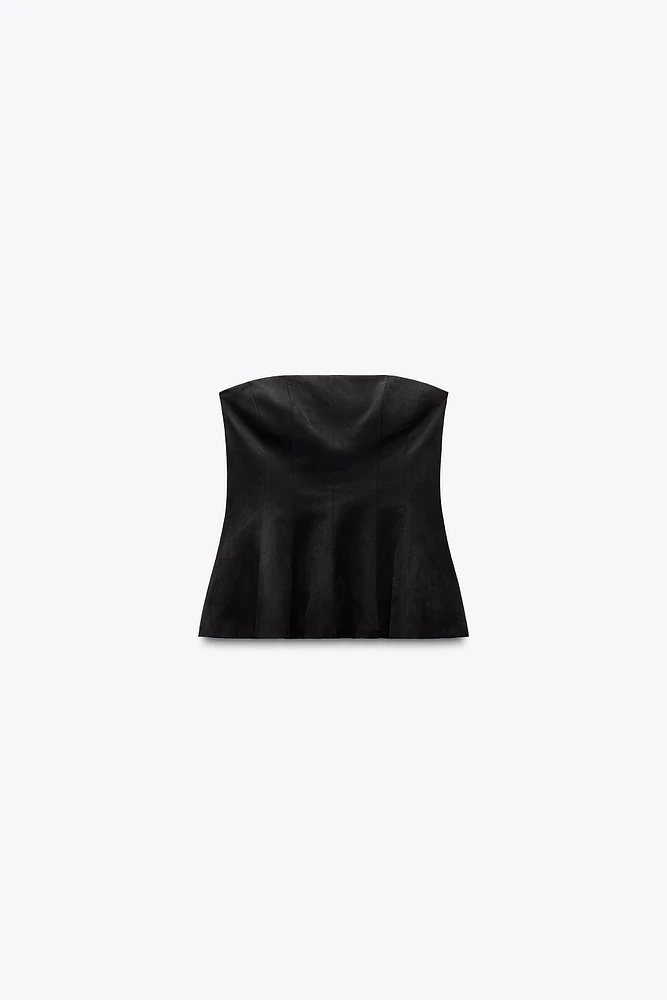 TOP BUSTIER PÉPLUM EFFET SUÉDINE