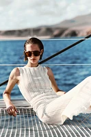POINTELLE KNIT MIDI DRESS WITH BELT