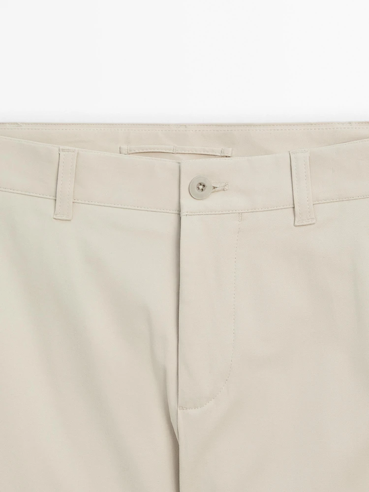 Cotton blend slim fit trousers