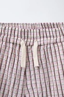 TEXTURED PLAID WIDE-LEG SHORTS