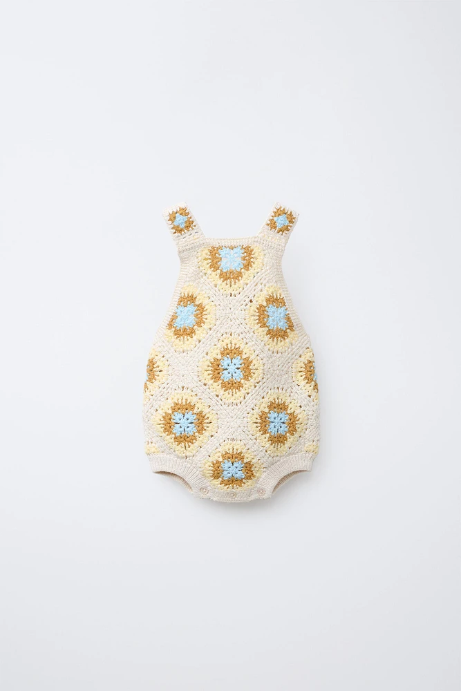 FLORAL CROCHET KNIT ROMPER