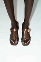 WIDE HEELED LEATHER SANDALS