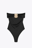 METAL TRIM BANDEAU SWIMSUIT