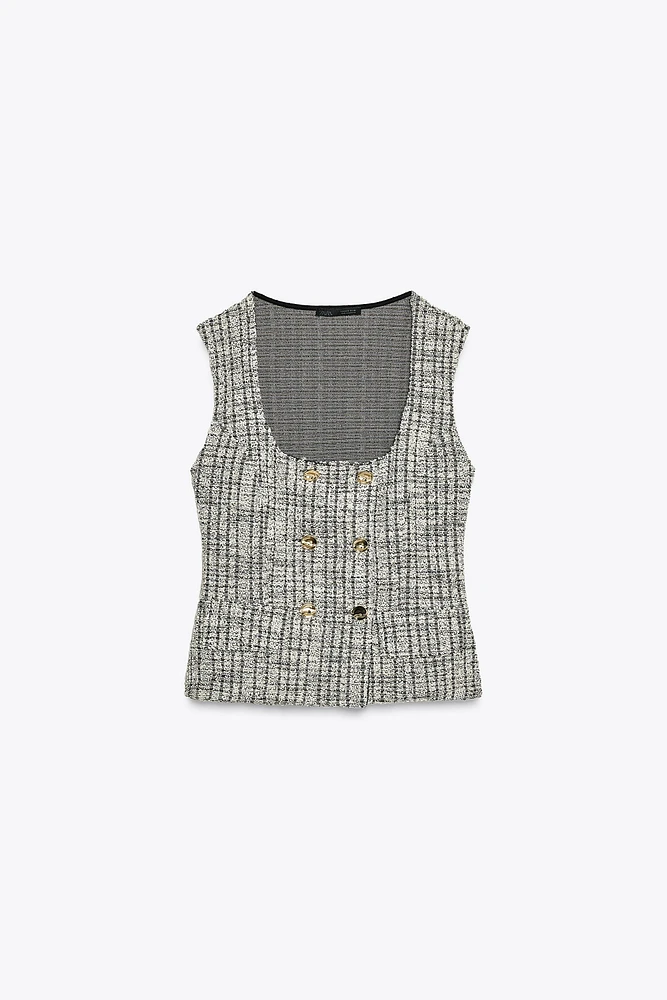 BUTTONED JACQUARD TEXTURED TOP