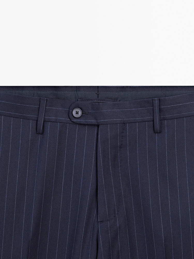100% wool striped suit trousers