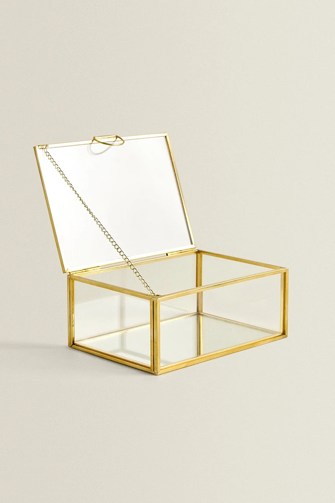 GLASS JEWELRY BOX WITH METAL BORDER