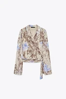 PRINTED TULLE WRAP TOP