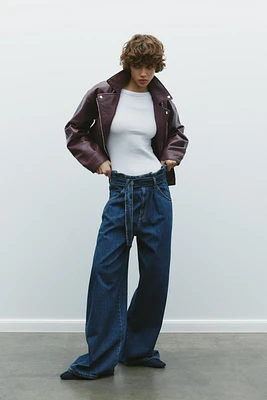 FAUX LEATHER CROP BIKER JACKET