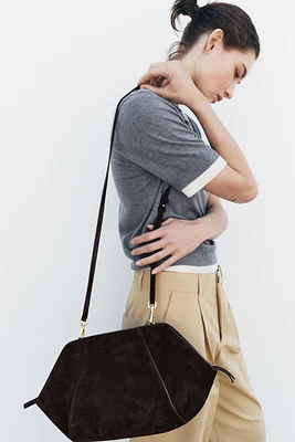 SPLIT LEATHER TOPSTITCH CLUTCH