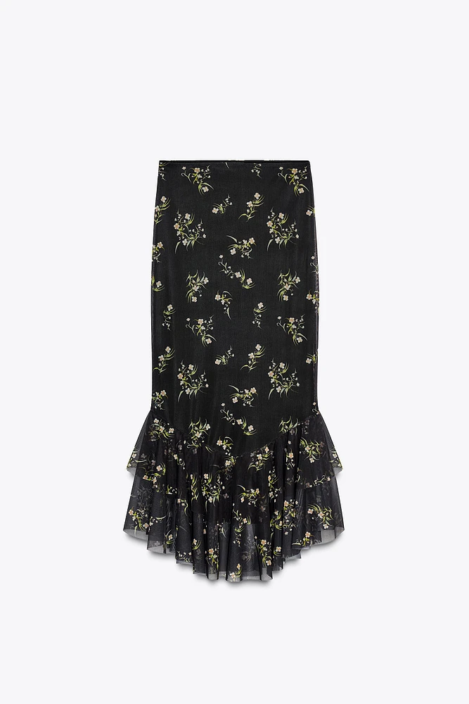 PRINTED TULLE RUFFLE SKIRT