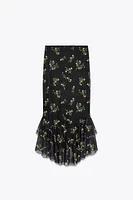 PRINTED TULLE RUFFLE SKIRT