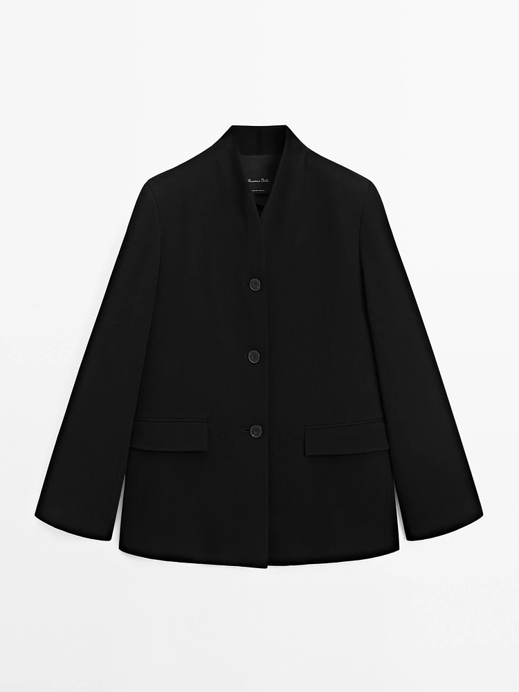 Crepe blazer with stand collar