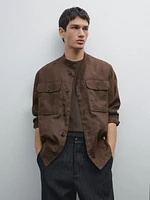 100% linen stand collar overshirt