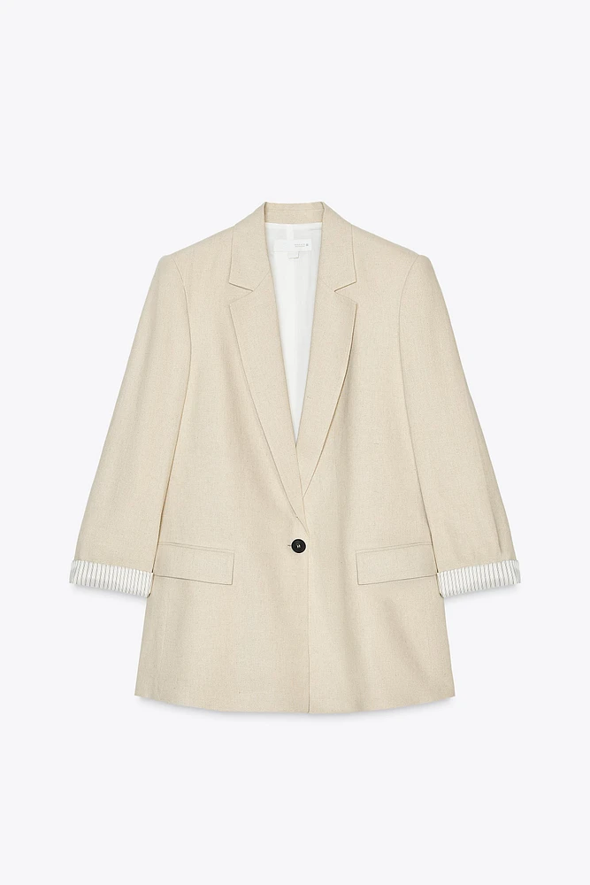 LINEN BLAZER WITH PRINTED CUFFS