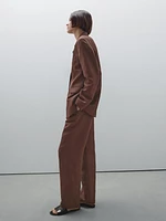 Straight-leg linen blend trousers