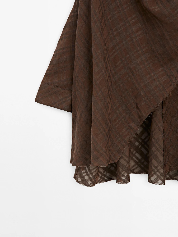 Check linen blend cape