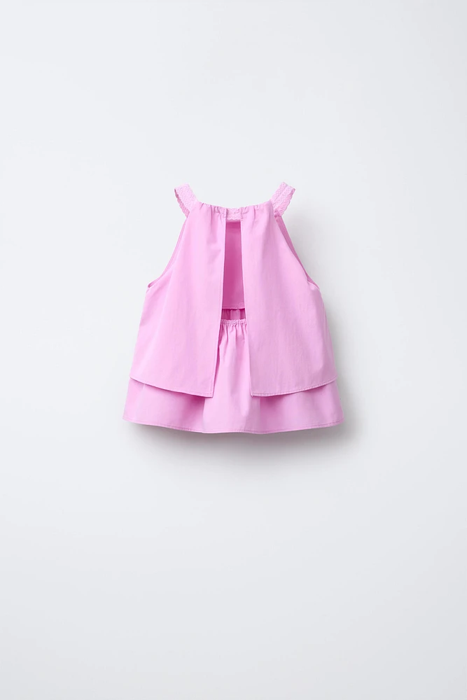 TOP EN POPELINE DOUBLE VOLANT DENTELLE