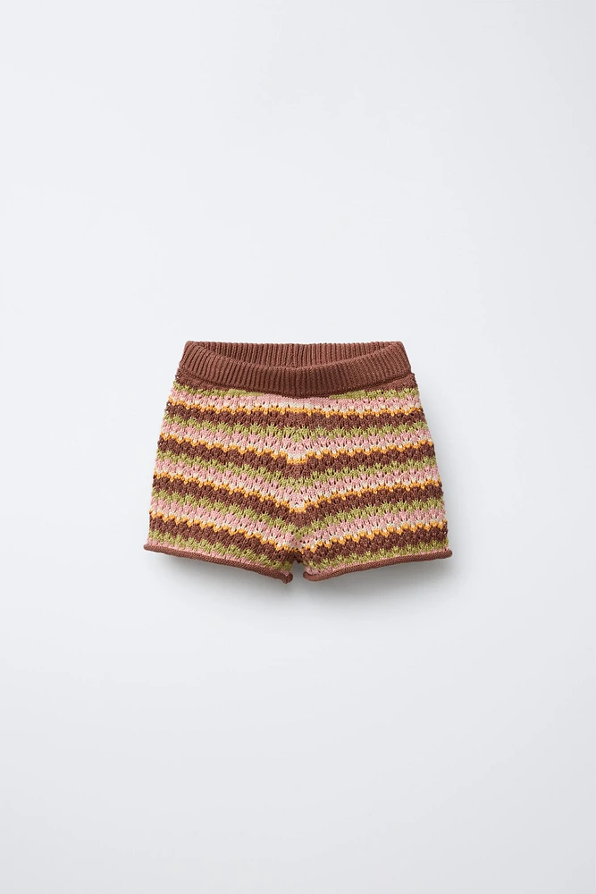 MULTICOLOR STRIPED KNIT SHORTS
