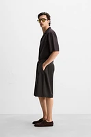 PLEATED COTTON-LINEN SHIRT