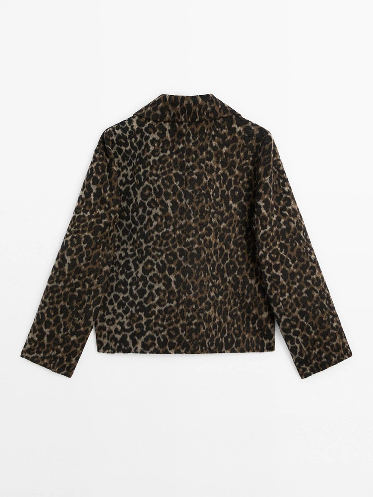 Cropped wool blend animal print jacket