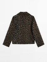 Cropped wool blend animal print jacket