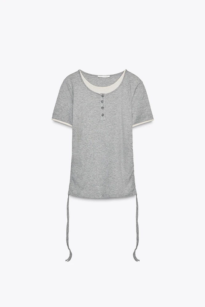 DOUBLE LAYERED RUCHED T-SHIRT