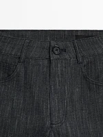Straight-leg flecked cotton blend trousers
