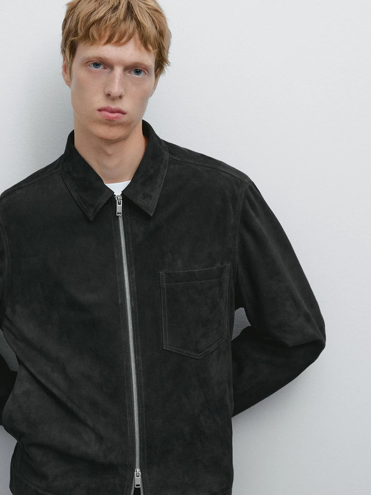 Blouson en cuir effet daim