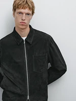 Blouson en cuir effet daim