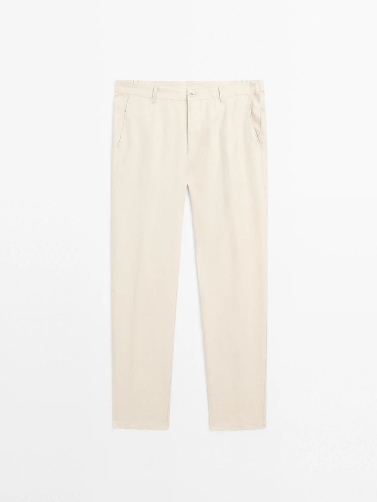 100% linen tapered fit trousers