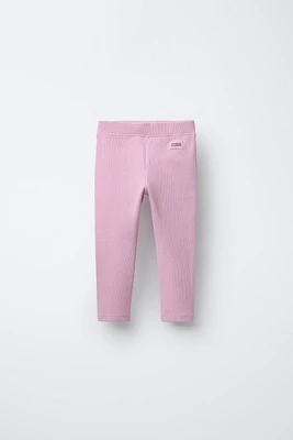 LABEL DETAIL RIBBED LEGGINGS