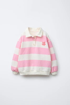 EMBROIDERED STRIPE POLO SWEATSHIRT