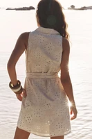 EMBROIDERED EYELET SMOCKED DRESS